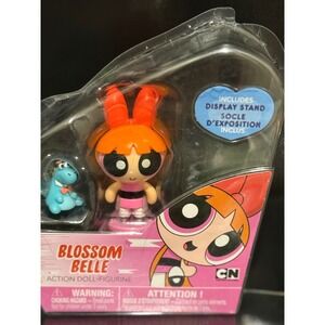 Powerpuff Girls Blossom Belle Action Doll Figurine with Dino Accessory and Stand